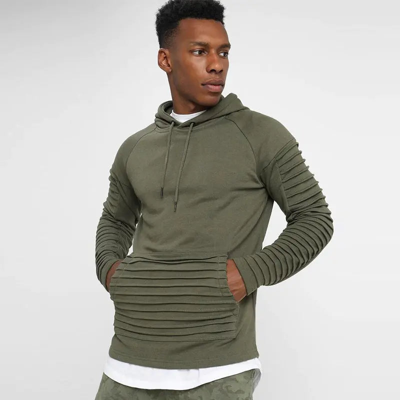 Mens Long Sleeve With Pleated Stripes Hoodies null