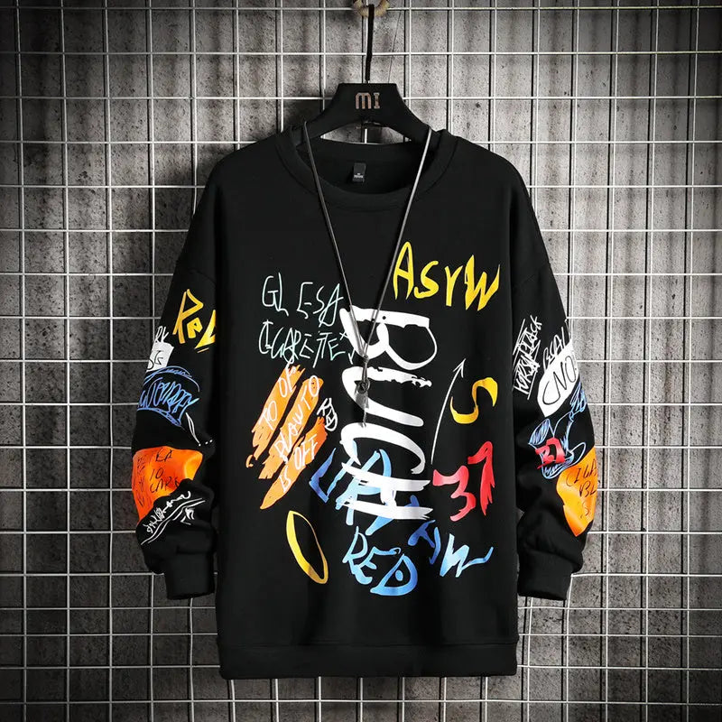 SingleRoad Mens Crewneck Sweatshirt Men Harajuku Oversized Japanese Streetwear Hip Hop Black Hoodie Men Sweatshirts Hoodies null
