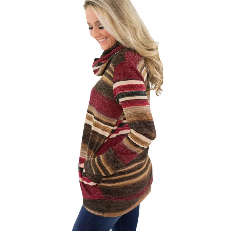 Women Hoodies Sweatshirts Casual Long Sleeve Pullover Hoodie Multi-color Striped Sweatshirt Turtleneck Pullovers Sudadera Mujer null