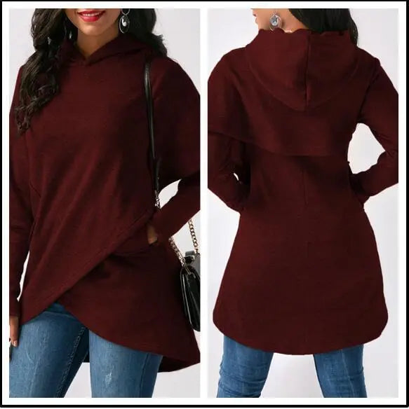 Autumn Winter Fleece Irregular Hoodie Sweatshirts null