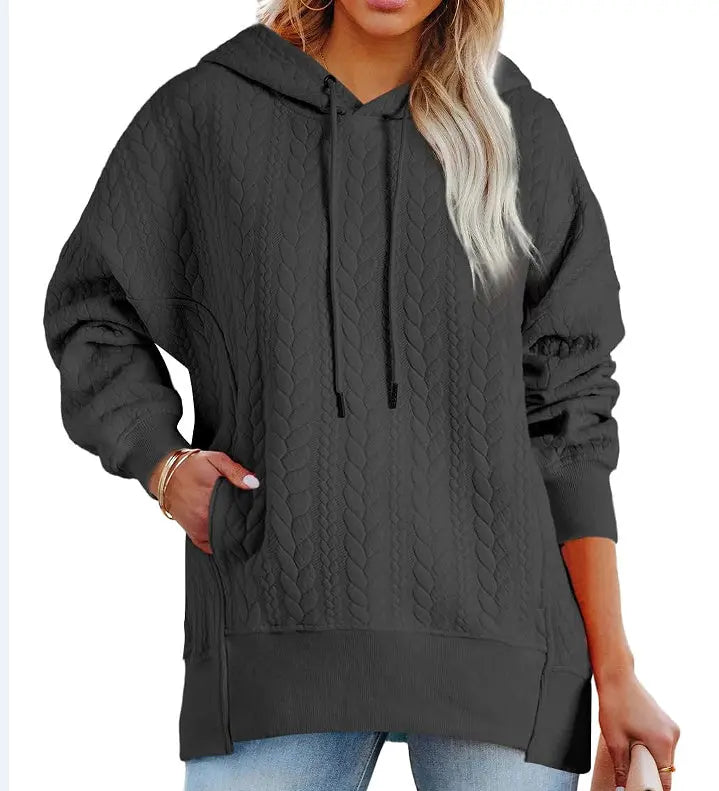 Twist Texture Solid Color Casual Hoodie Sweater Top null