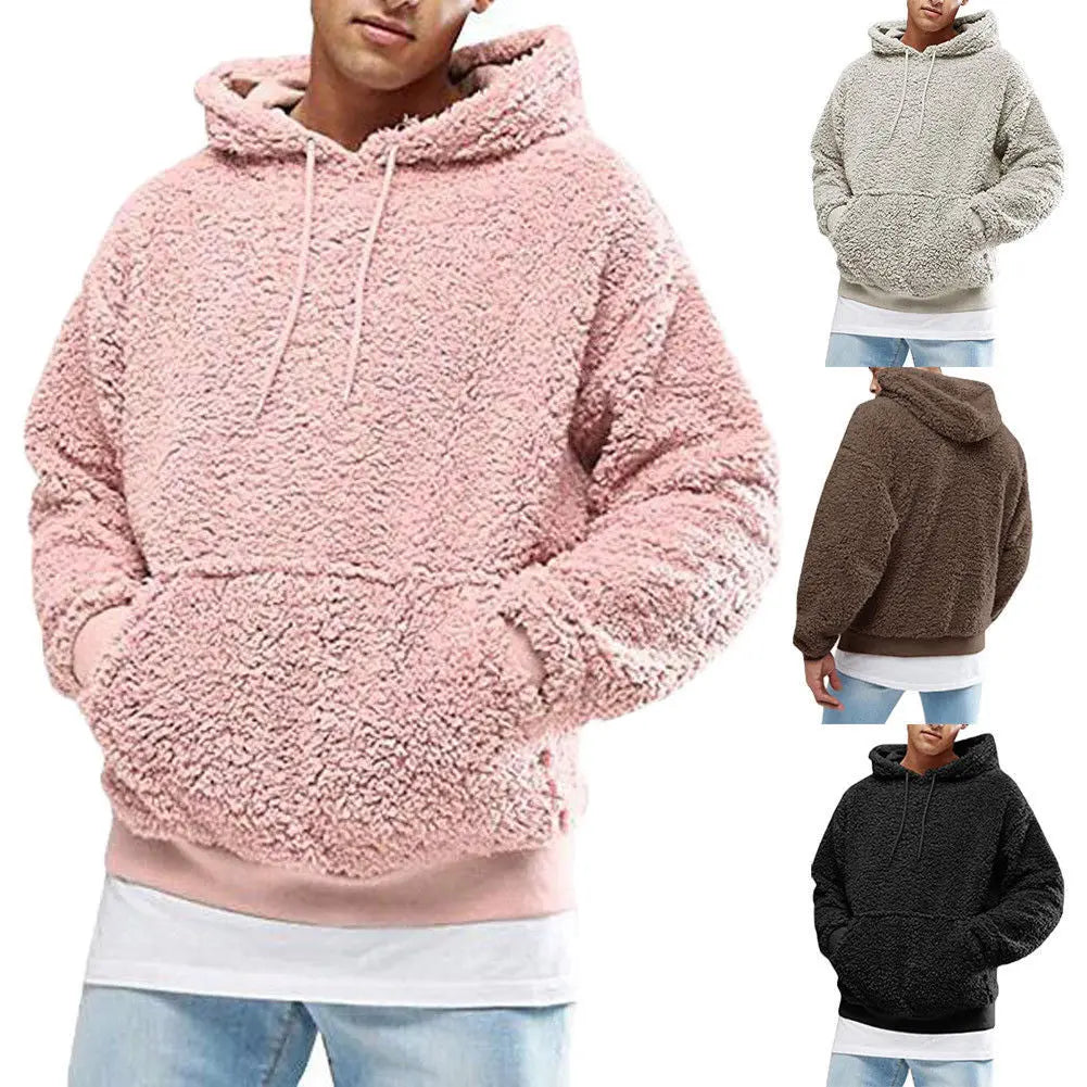 Autumn New Mens Warm Hoodie Fluffy Fleece Hooded Winter Sweatshirts Casual Long Sleeveless Sweatshirt Pullover Fashion null