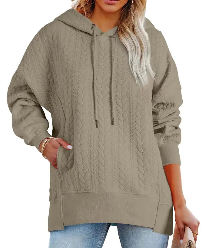 Twist Texture Solid Color Casual Hoodie Sweater Top null
