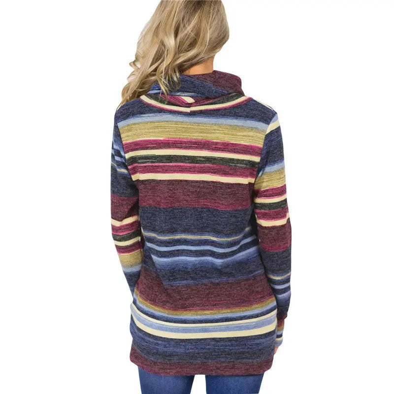 Women Hoodies Sweatshirts Casual Long Sleeve Pullover Hoodie Multi-color Striped Sweatshirt Turtleneck Pullovers Sudadera Mujer null