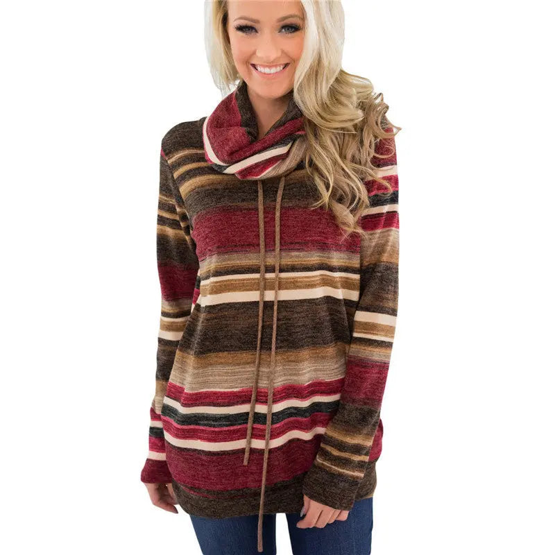 Women Hoodies Sweatshirts Casual Long Sleeve Pullover Hoodie Multi-color Striped Sweatshirt Turtleneck Pullovers Sudadera Mujer null