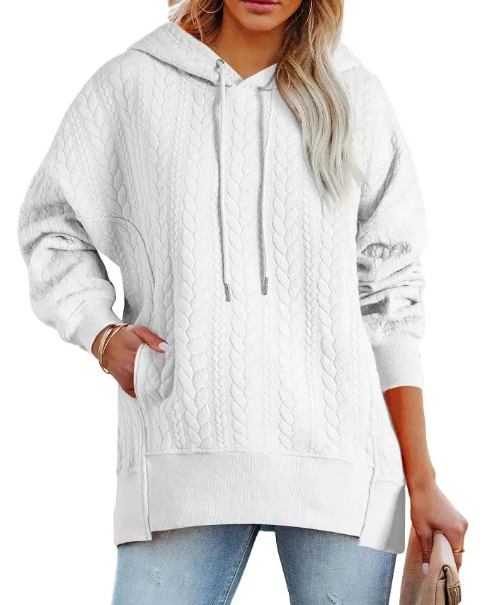 Twist Texture Solid Color Casual Hoodie Sweater Top null