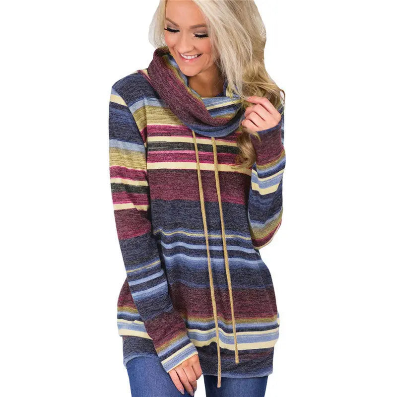 Women Hoodies Sweatshirts Casual Long Sleeve Pullover Hoodie Multi-color Striped Sweatshirt Turtleneck Pullovers Sudadera Mujer null