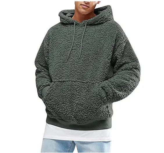 Autumn New Mens Warm Hoodie Fluffy Fleece Hooded Winter Sweatshirts Casual Long Sleeveless Sweatshirt Pullover Fashion null