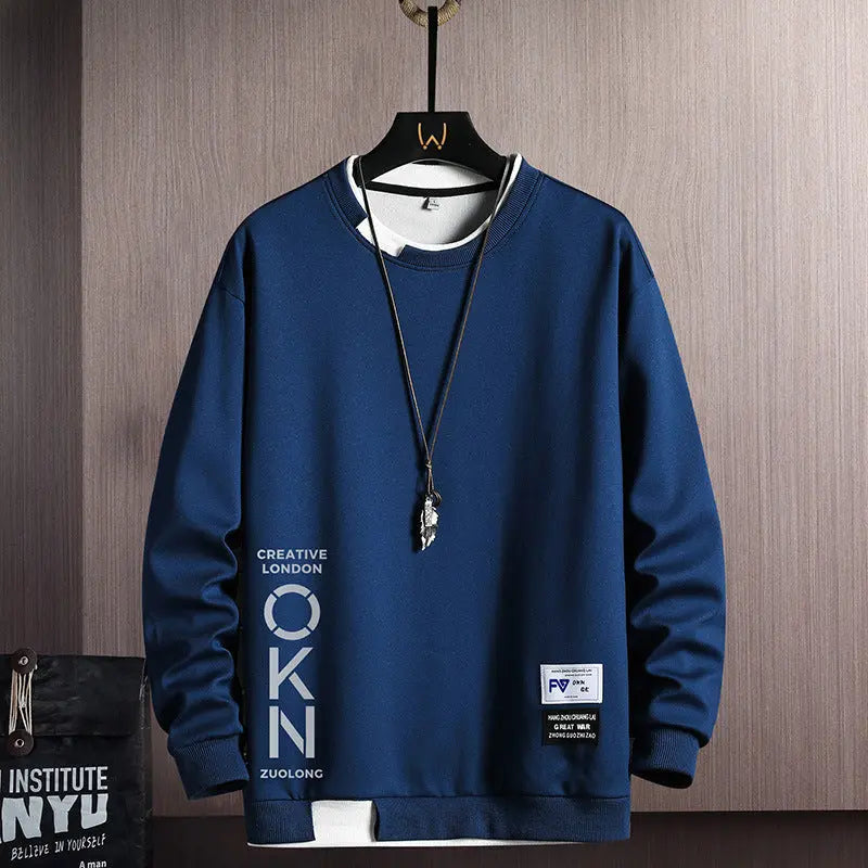 New Mens Casual Sweatshirts Hoodie Fake Two Pieces Letter Print null