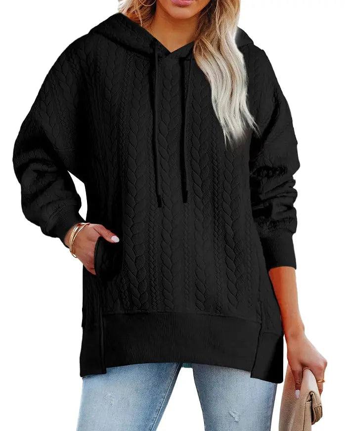 Twist Texture Solid Color Casual Hoodie Sweater Top null