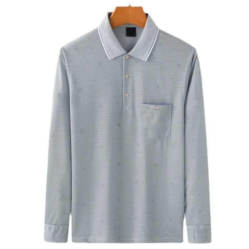 Dad Wears A Long-sleeved T-shirt With Thin Spring And Autumn Lapels null
