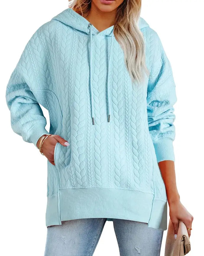 Twist Texture Solid Color Casual Hoodie Sweater Top null