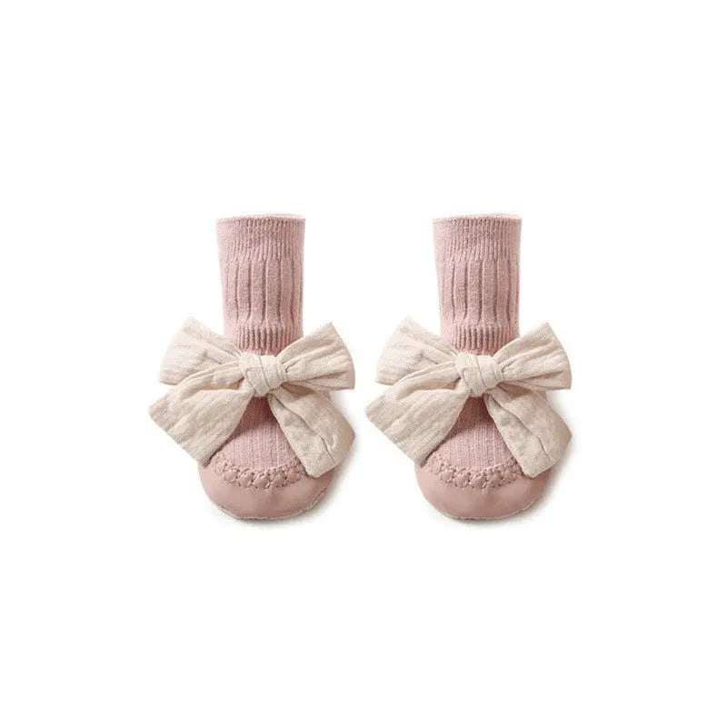 Baby Leather Sole Floor Shoes Socks Babies' Socks Mid-calf Anti-drop Korean Bow Princess Socks Toddler Sock Shoes null
