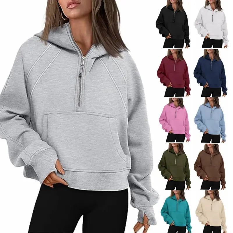 Zipper Hoodies Sweatshirts With Pocket Loose Sport Tops Long Sleeve Pullover Sweaters Winter Fall Outfits Women Clothing null