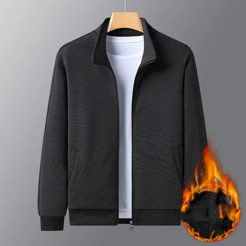 Dad Wears A Jacket With A Stand-up Collar And A Casual Jacket null