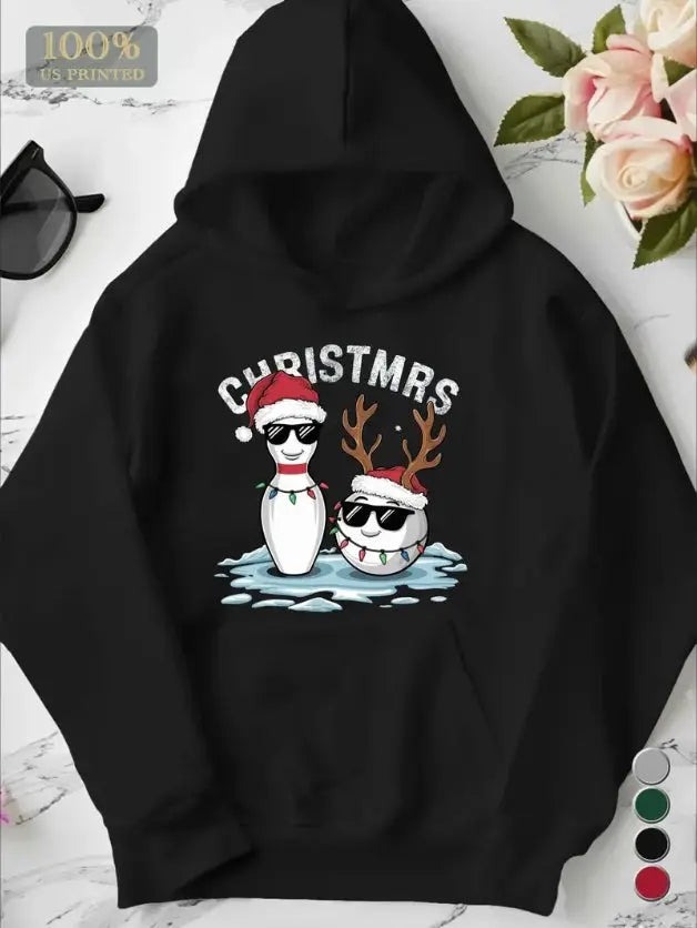 Plus Size Christmas Cartoon Character Hoodies For Women, Casual Style, Geometric Pattern, With Pocket, For Fall Winter Season, Hooded Pullover Sweatshirts null